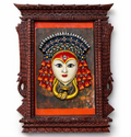 Divine Kumari Mask in Hand-Carved Traditional Frame